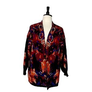 Adyson Parker Cardigan Open Front Heavy Knit Blue Red Multi Women’s Size 3X